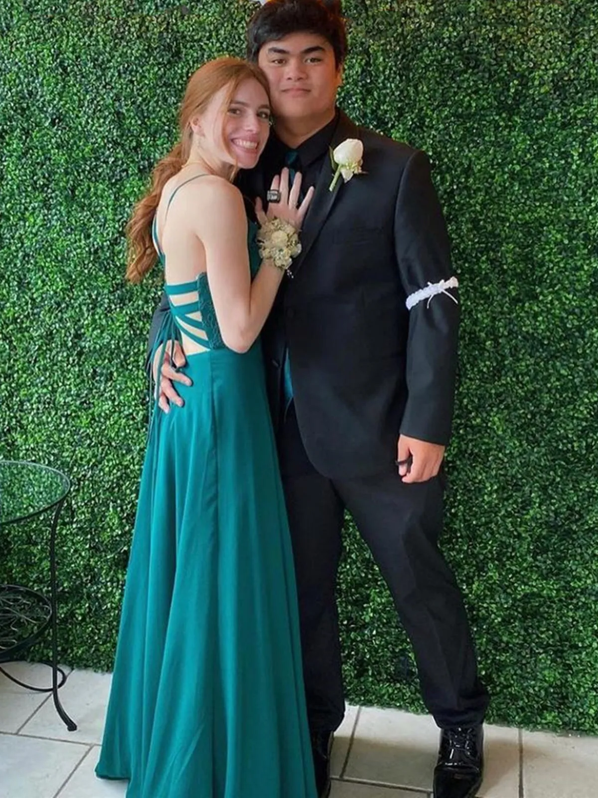 A Line V Neck Green Lace Chiffon Long Prom Dresses, Open Back Green Formal Graduation Evening Dresses, Green Lace Bridesmaid Dresses SP2383