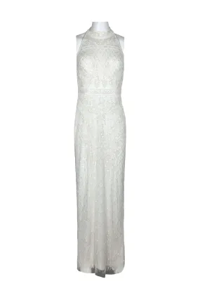 Adrianna Papell Halter Neck Racer Back Slit Back Embellished Mesh Gown
