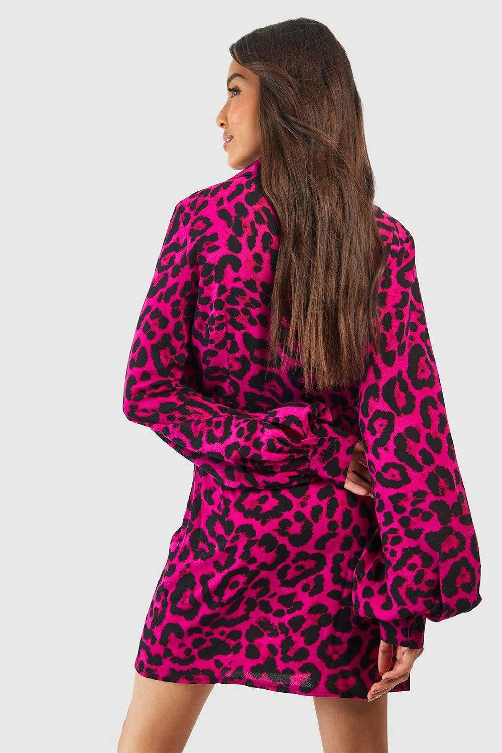 Boohoo Leopard Print Mini Shirtdress, Pink