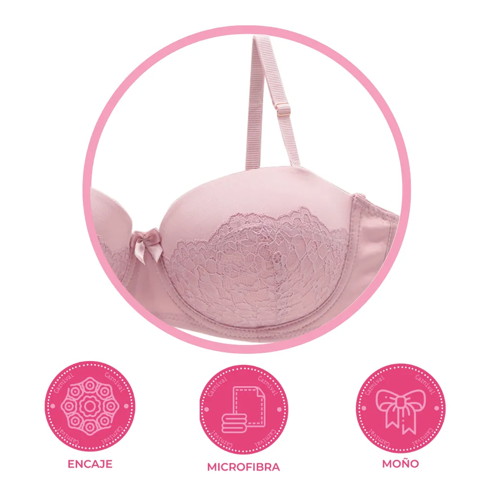 Brasier coordinable strapless con detalles de encaje rosa 24516 Carnival