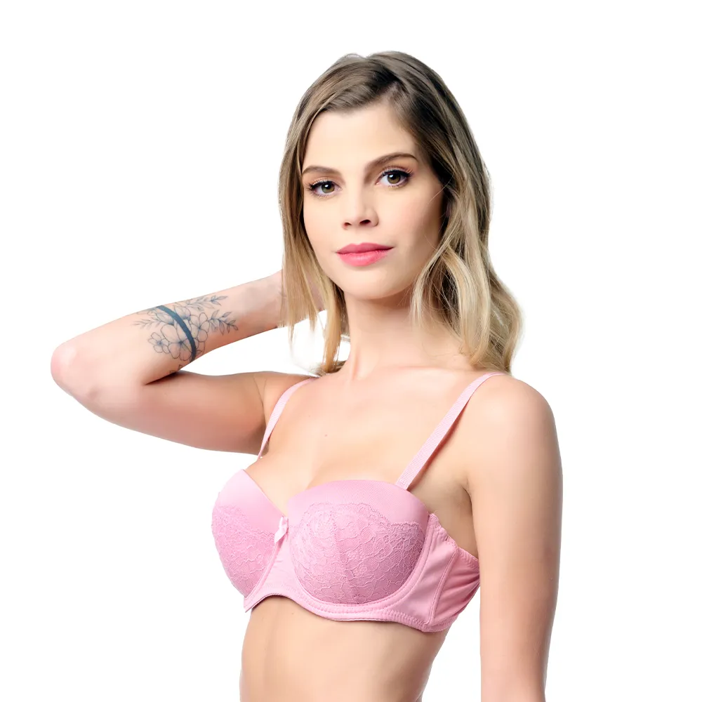 Brasier coordinable strapless con detalles de encaje rosa 24516 Carnival