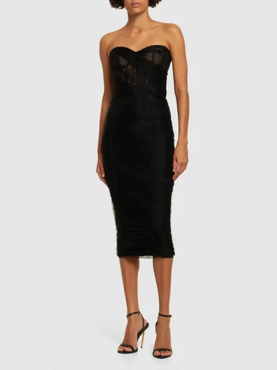 Dolce&amp;Gabbana   Draped tulle strapless midi corset dress 