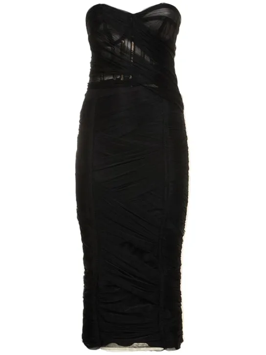 Dolce&amp;Gabbana   Draped tulle strapless midi corset dress 