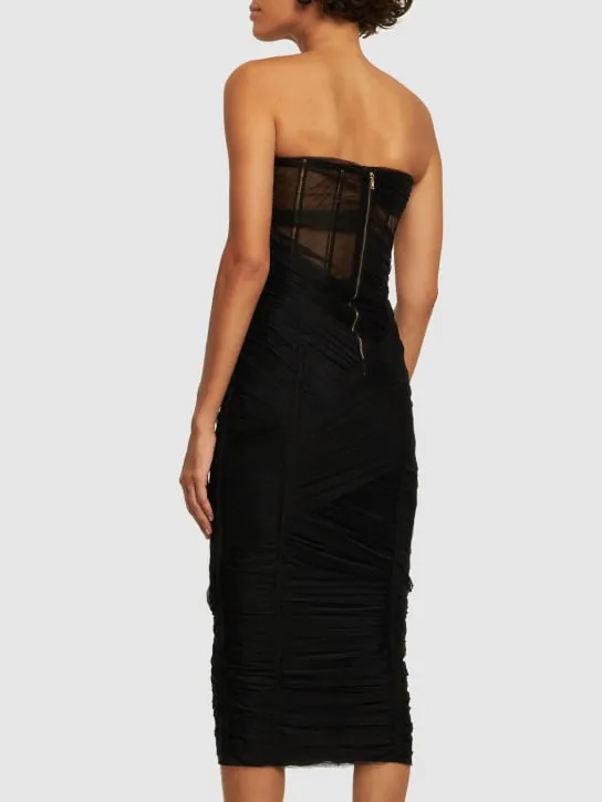 Dolce&amp;Gabbana   Draped tulle strapless midi corset dress 