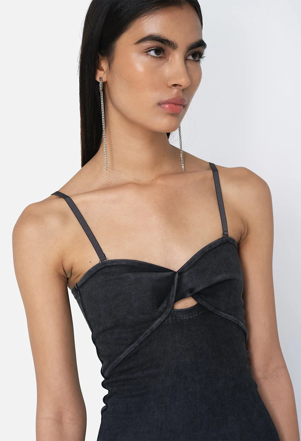 Gemini Rib Twist Dress / Mineral Wash Black