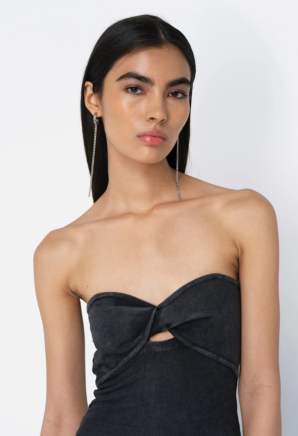 Gemini Rib Twist Dress / Mineral Wash Black