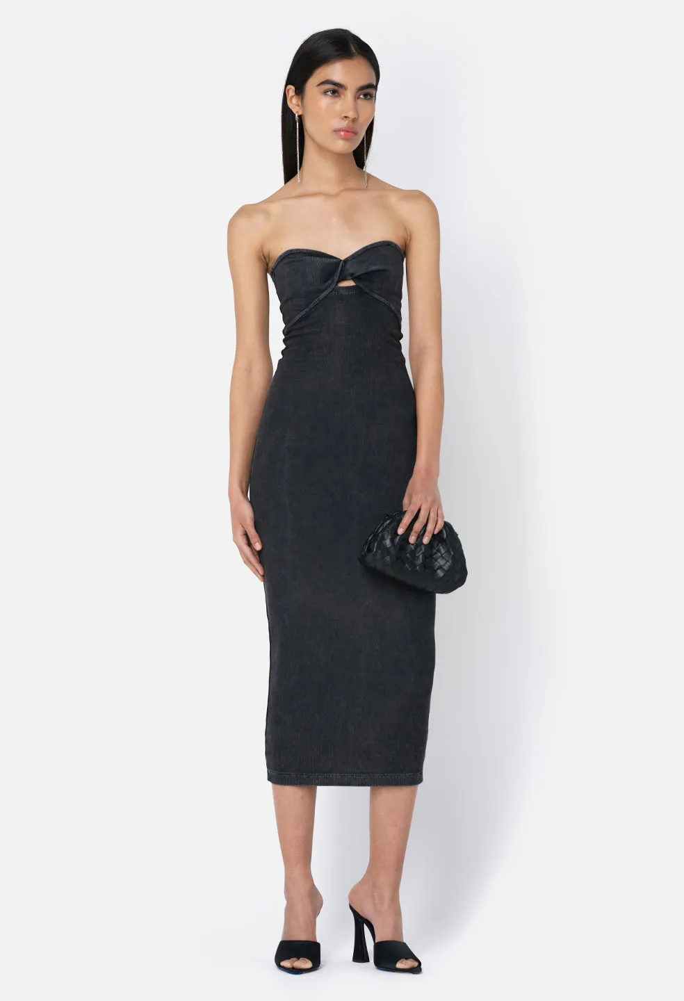 Gemini Rib Twist Dress / Mineral Wash Black