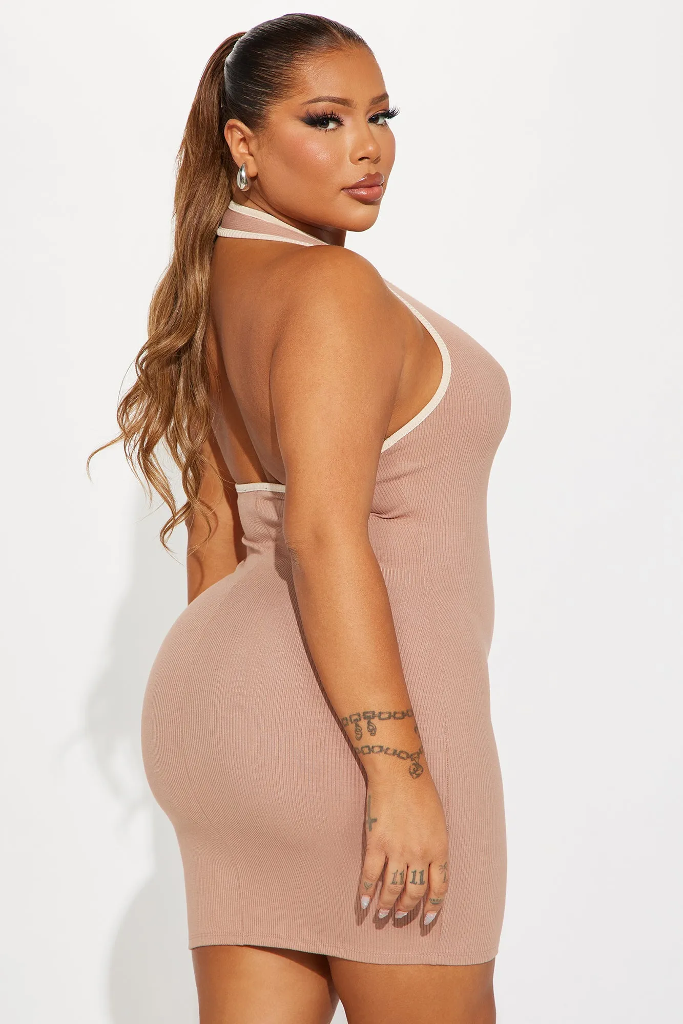 Heather Snatched Mini Dress - Mocha/combo