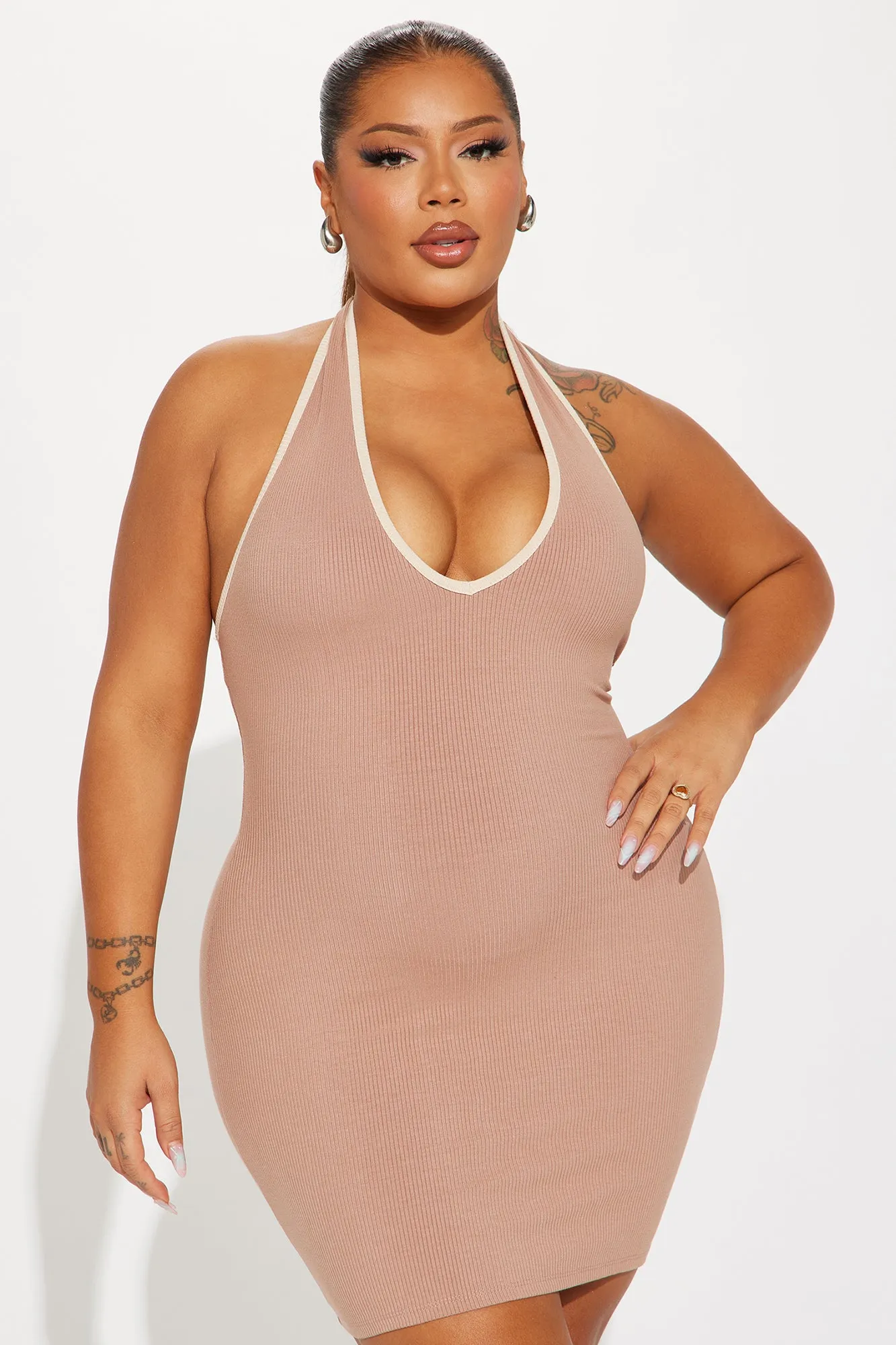 Heather Snatched Mini Dress - Mocha/combo