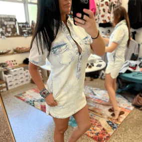 Kan Can Acid Wash Distressed Denim Dress