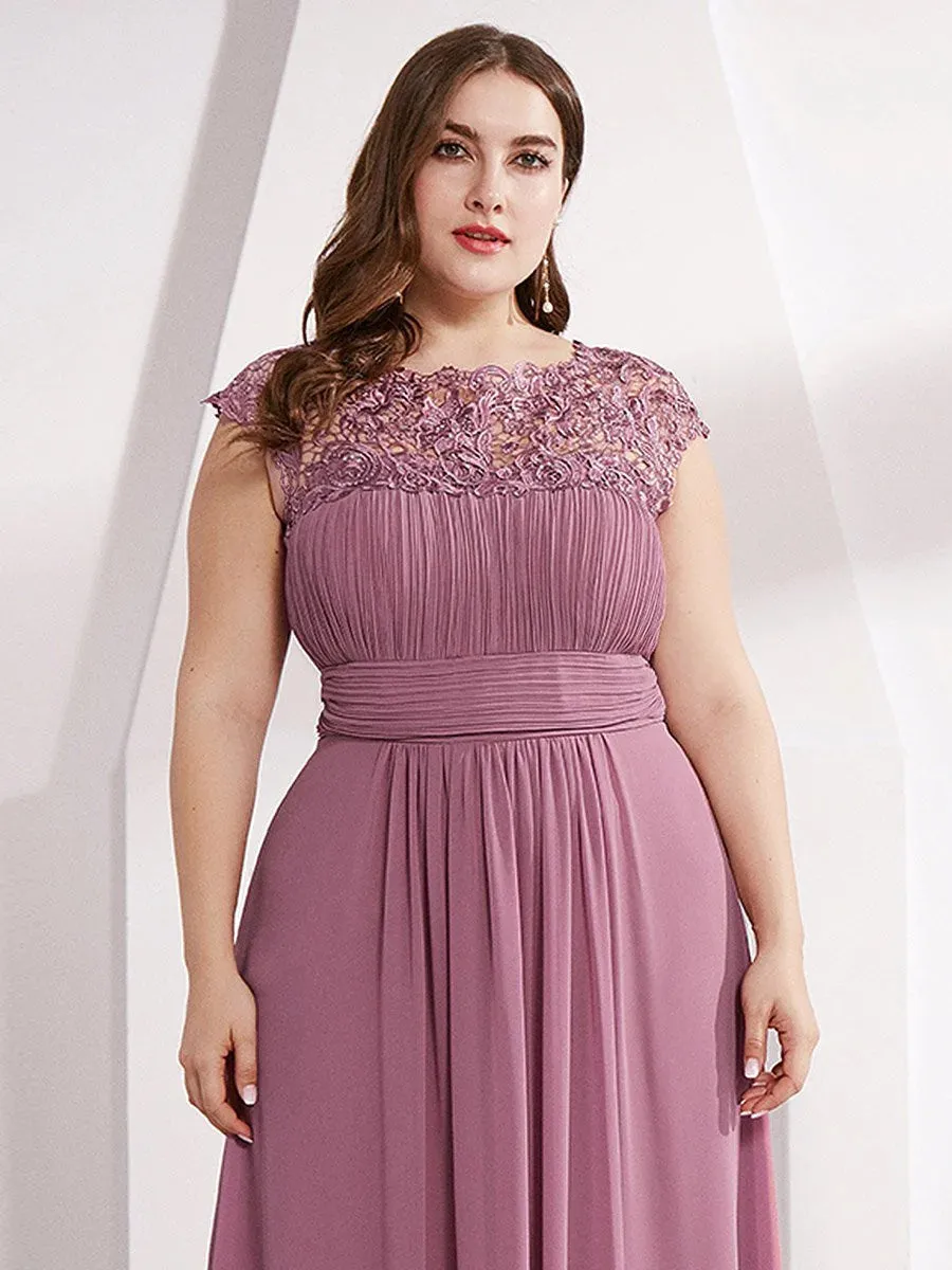 Lace Top Pleated Skirt Plus Size Evening Dresses