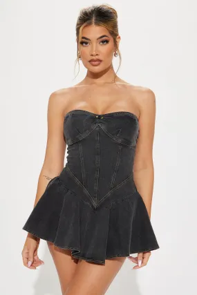 Lucy Denim Micro Mini Dress - Black Wash