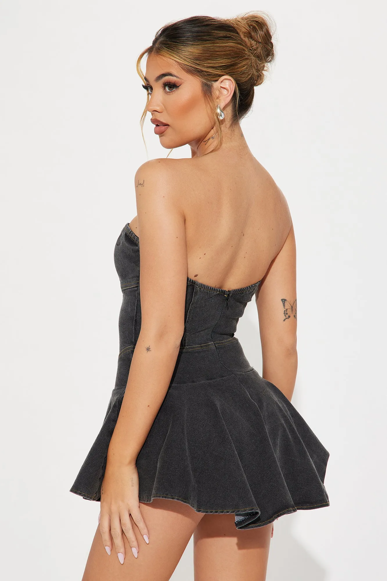 Lucy Denim Micro Mini Dress - Black Wash