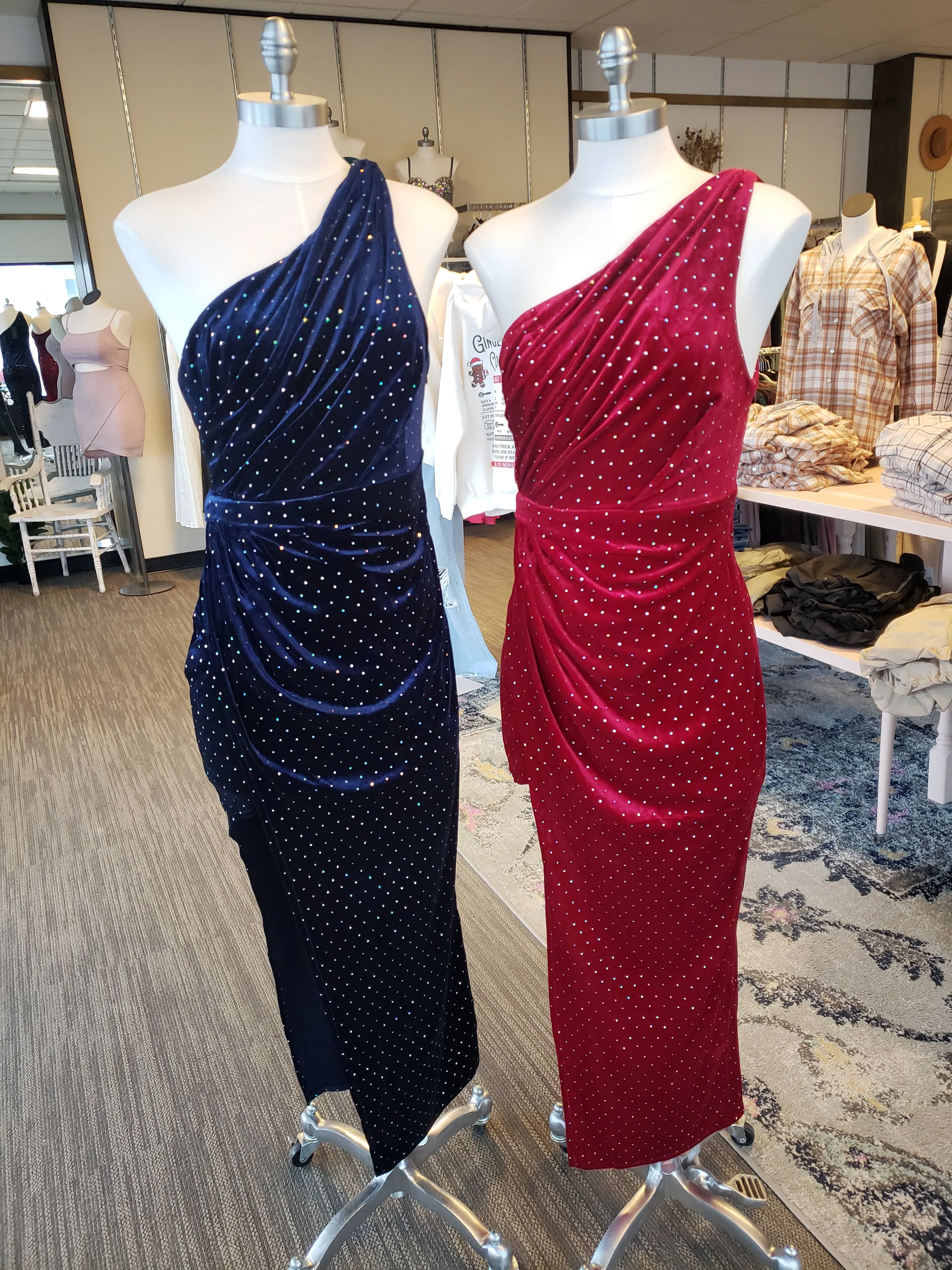 Navy One Shoulder Slit Dress
