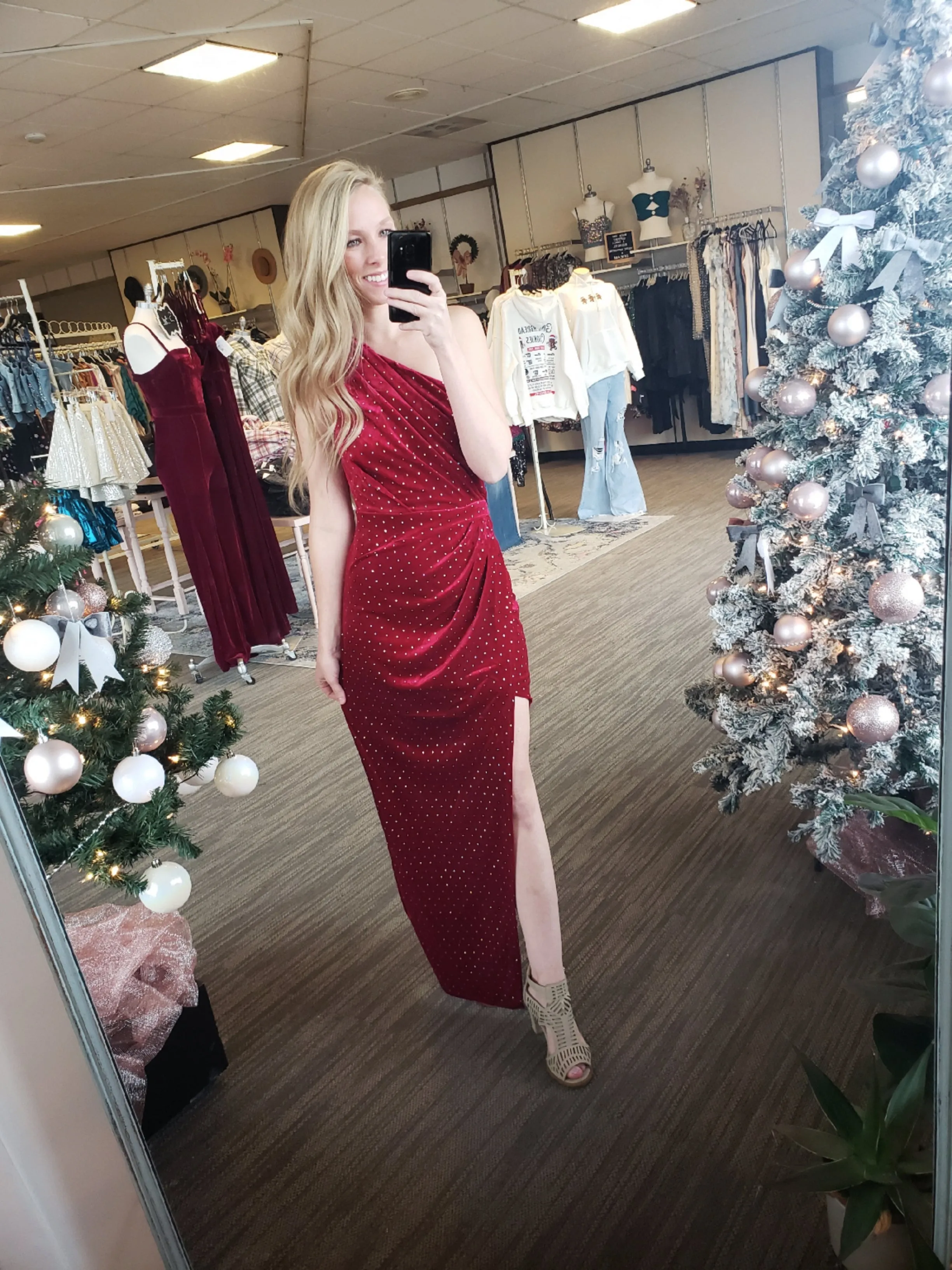 Navy One Shoulder Slit Dress