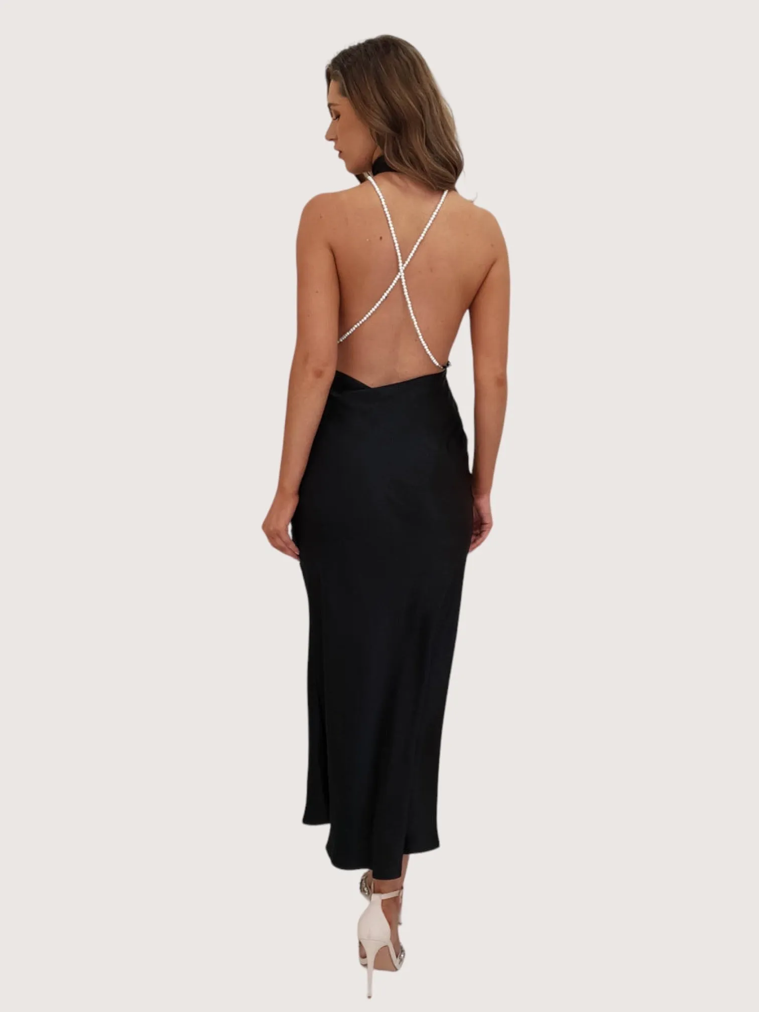 Open Back Pearl Midi Dress