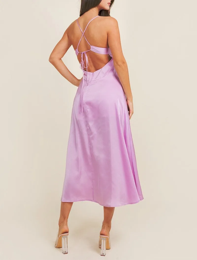 Satin Midi Slit Dress