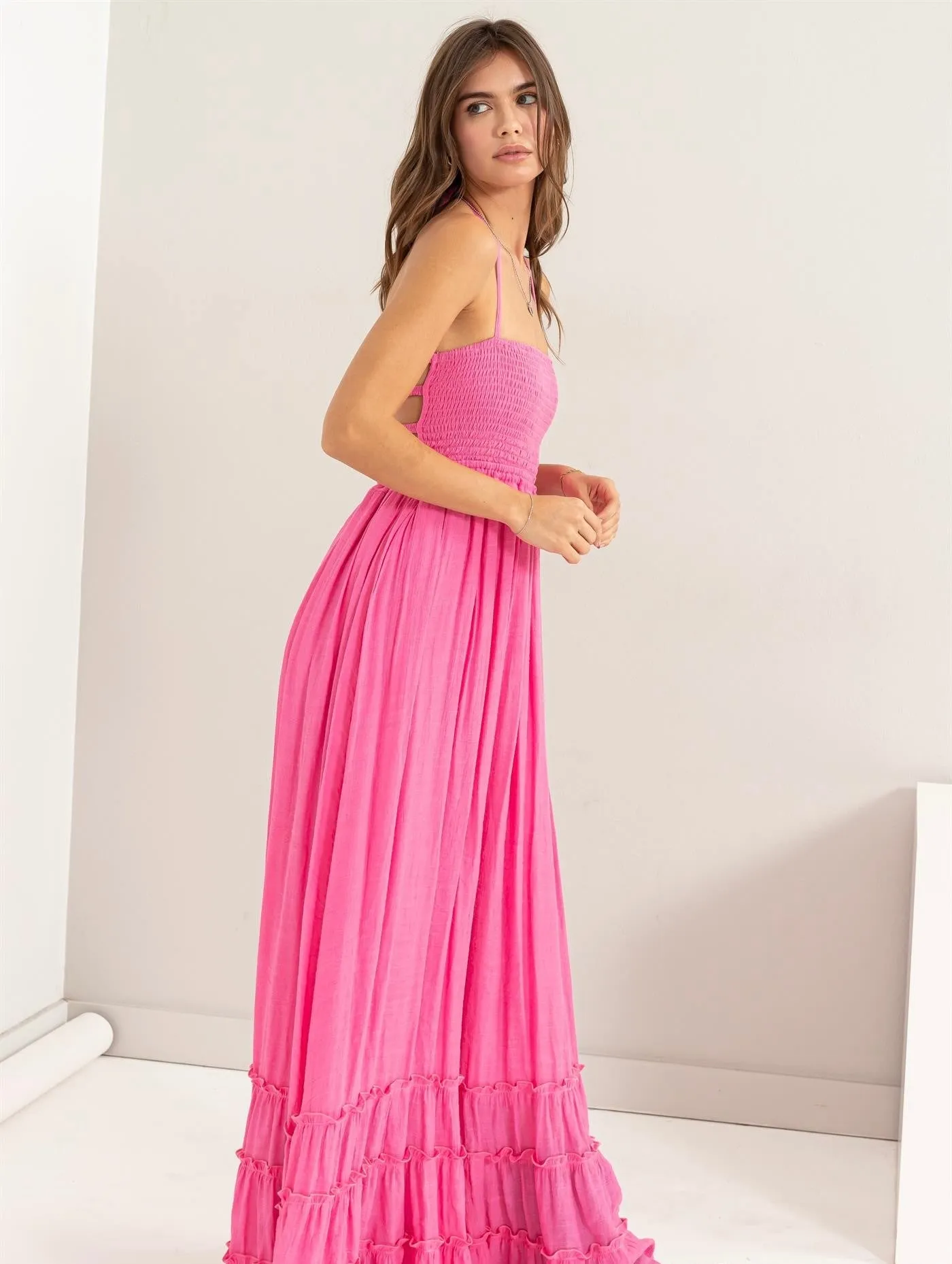 Such A Dreamer Backless Halter Pink Maxi Dress